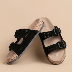 Comfort Black Double Buckle Sandals