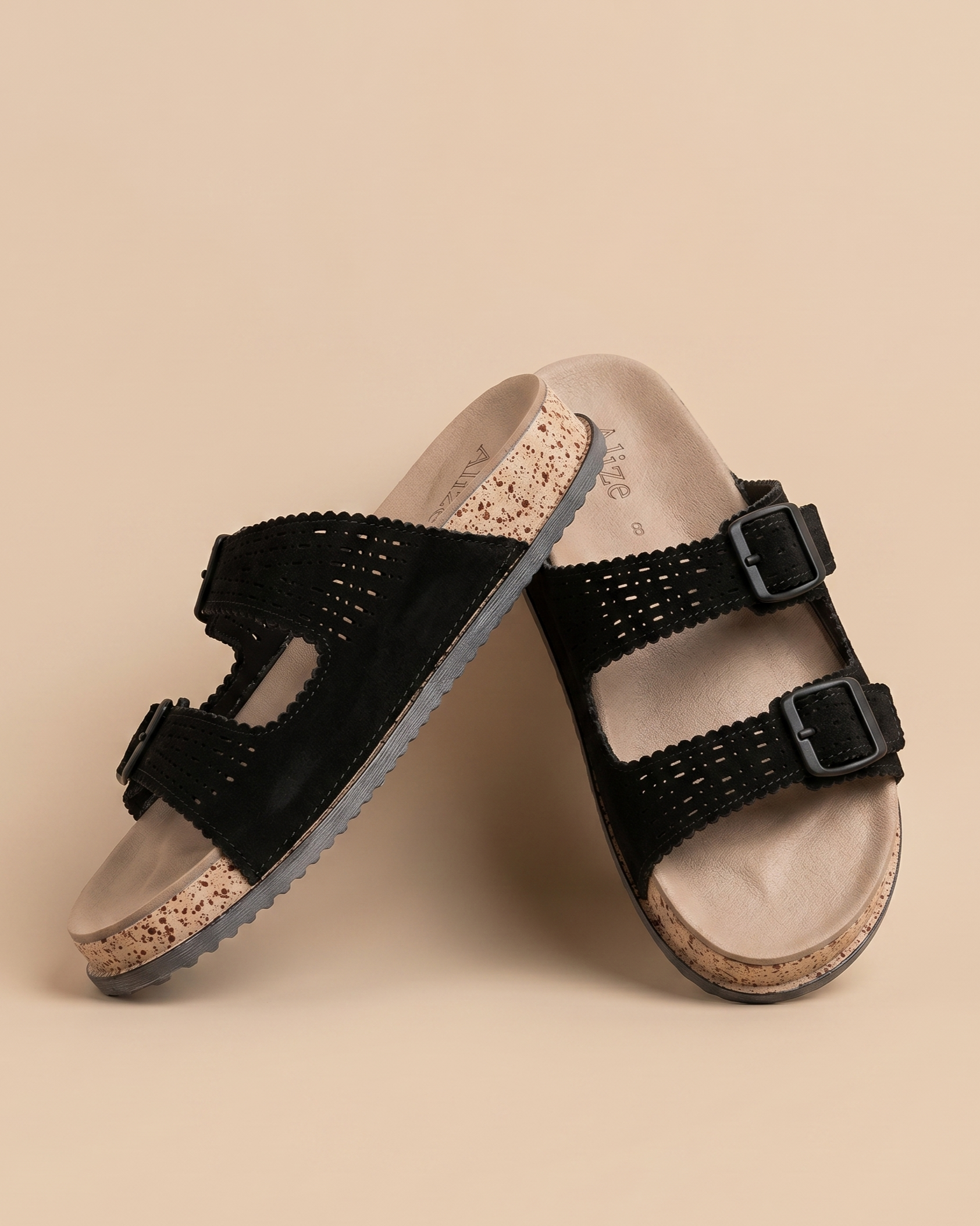 Comfort Black Double Buckle Sandals