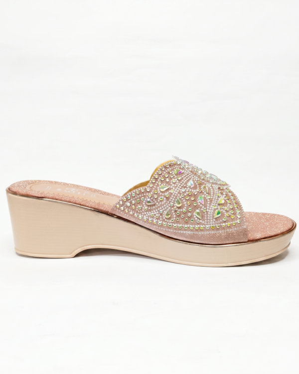 Crystal Bloom Slip-On Wedge Sandals - Soft Pink