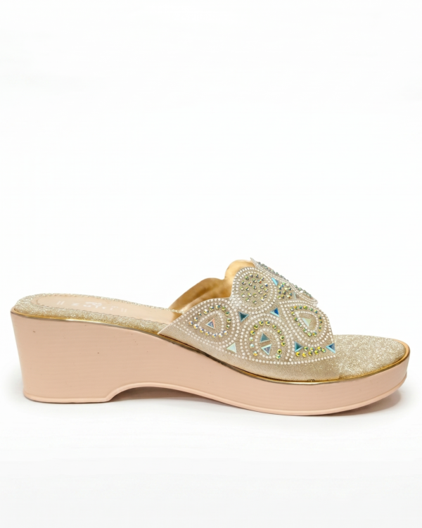 Crystal Bloom Slip-On Wedge Sandals - Bold Gold