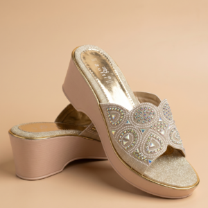 Crystal Bloom Slip-On Wedge Sandals - Bold Gold