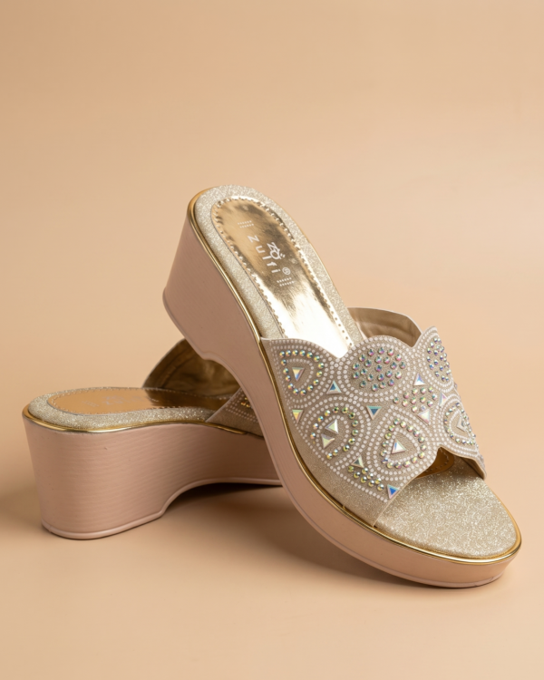 Crystal Bloom Slip-On Wedge Sandals - Bold Gold