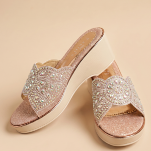 Crystal Bloom Slip-On Wedge Sandals - Soft Pink