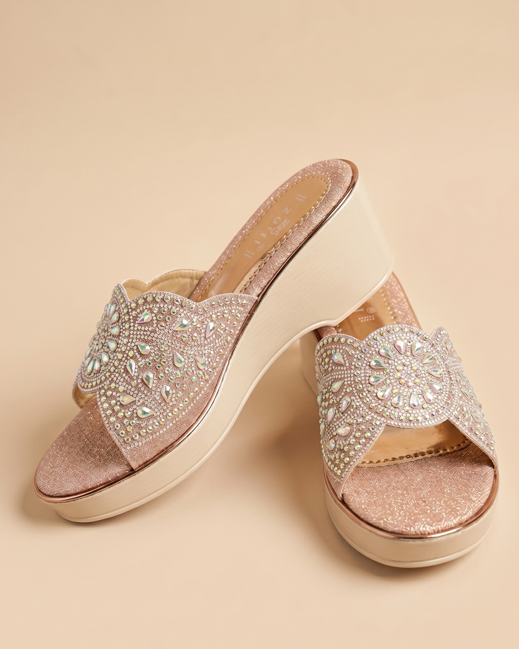 Crystal Bloom Slip-On Wedge Sandals - Soft Pink
