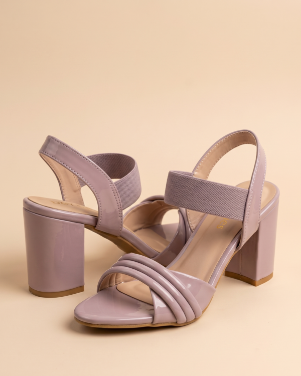Glossy Pink Block Heel Sandals