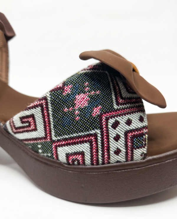 Mocha Brown Printed Bow Block Heel Sandals