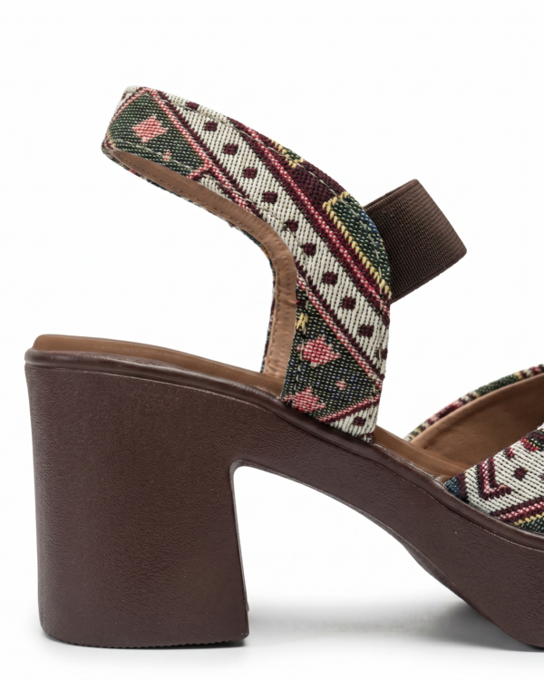 Mocha Brown Printed Bow Block Heel Sandals