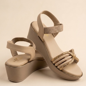 Champagne Beige Comfort Wedge Heel Sandals