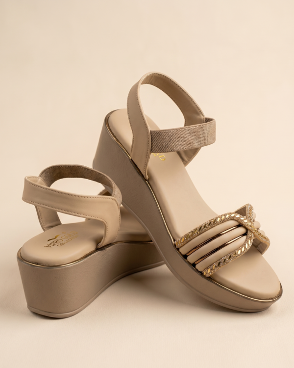 Champagne Beige Comfort Wedge Heel Sandals