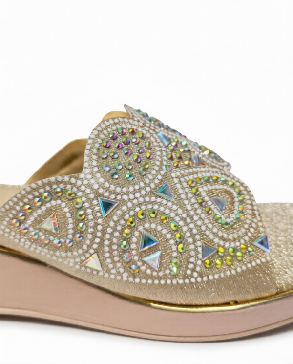 Crystal Bloom Slip-On Wedge Sandals - Bold Gold