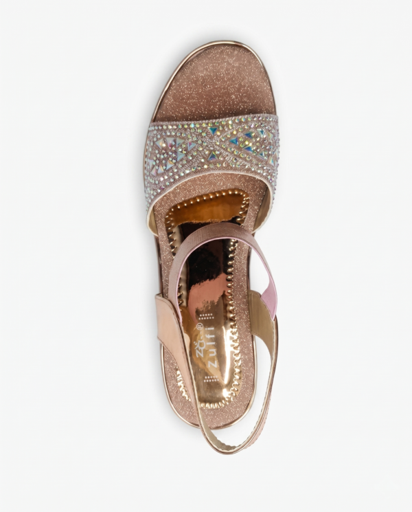 Rose Gold Crystal Embellished Party Heel Sandals